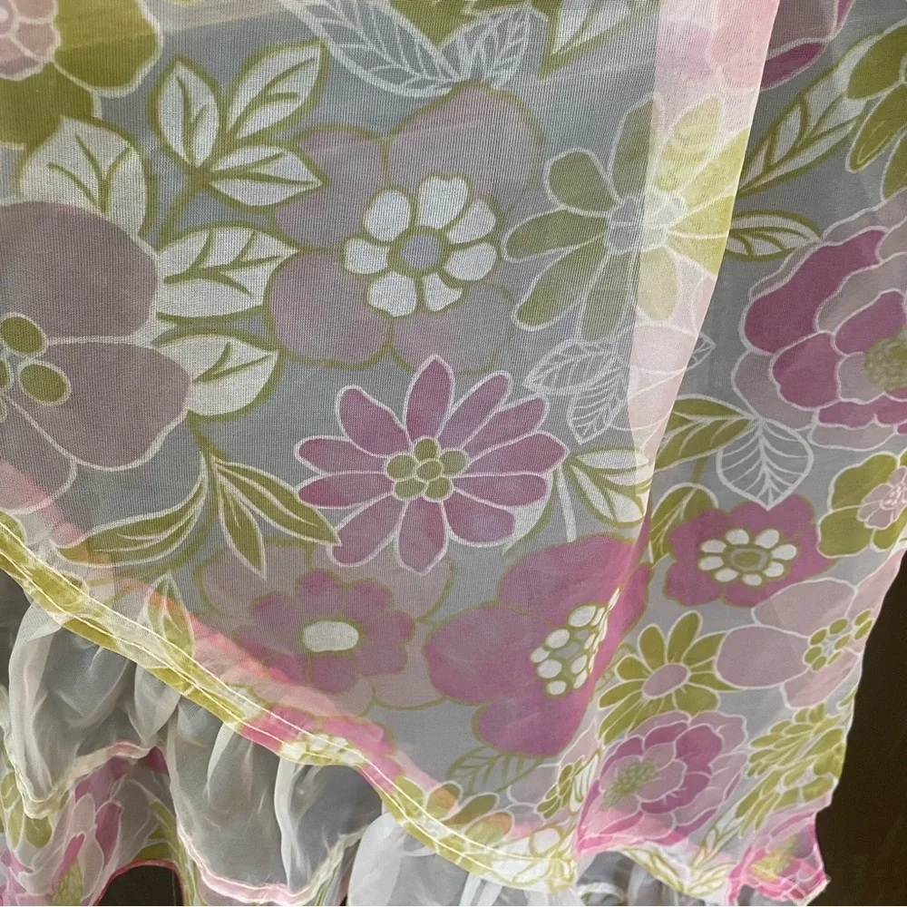 VINTAGE MID CENTURY SEMI SHEER  FLORAL VALANCE  41” L X 104” W X 16” L Middle